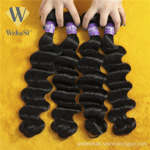 wekesi hair cuticle aligned intact virgin raw human hair loose deep wave with closure 4 bundles,brazilian human hair extensions